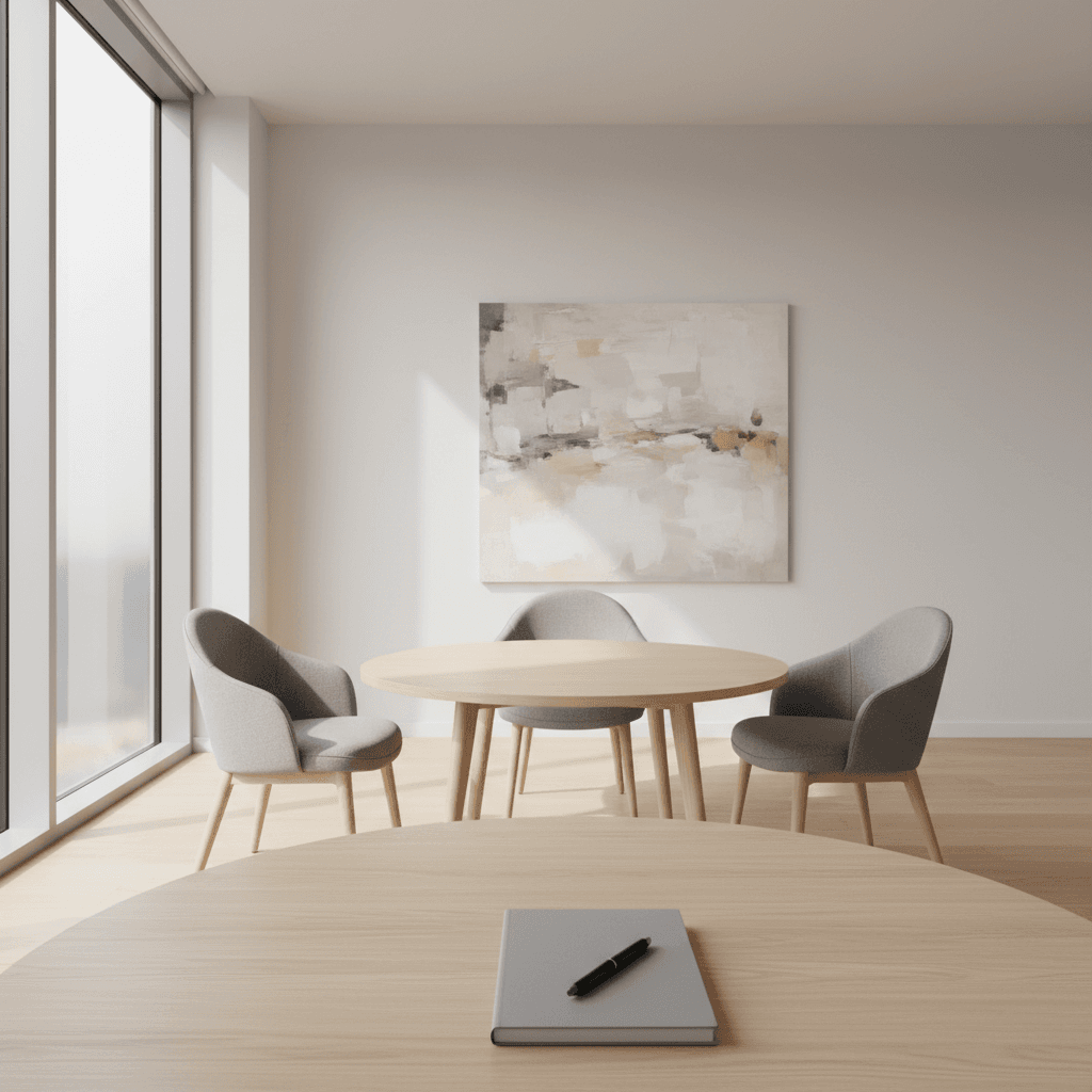 Professional mediation meeting room setup