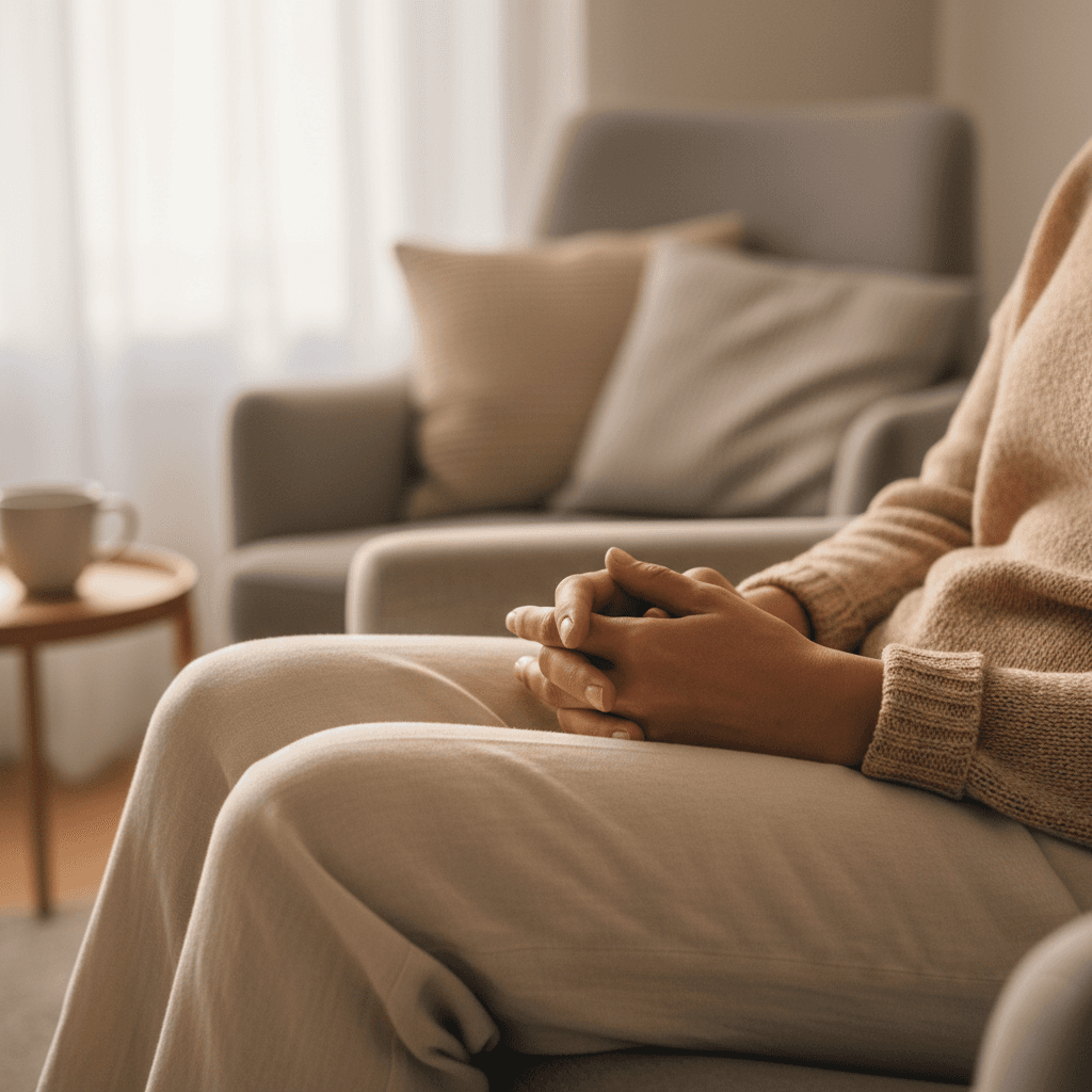 Close-up of hands during a therapy session in warm natural light